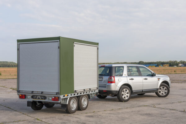 S4GA Trailer for military. Side view, closed. Portable airfield lighting