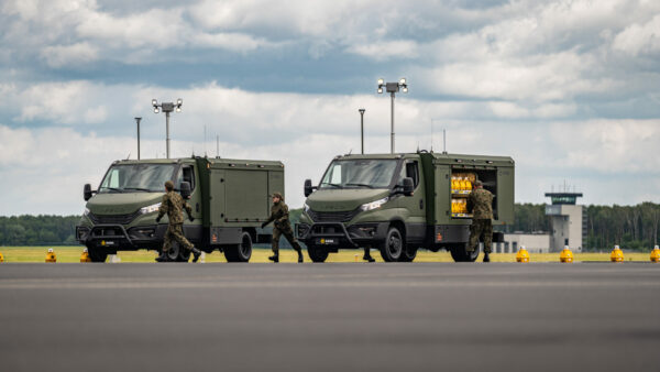 S4GA Mobile Floodlight Mast for Portable Airfield Lighting in a Trailer