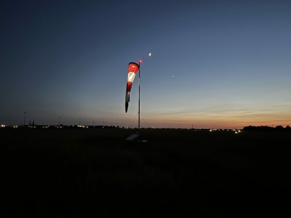S4GA Solar Helipad Wind Cone illuminated at night