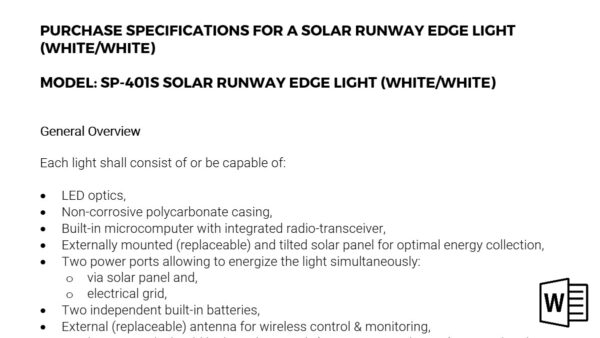 Purchase specifications - Solar AGL design