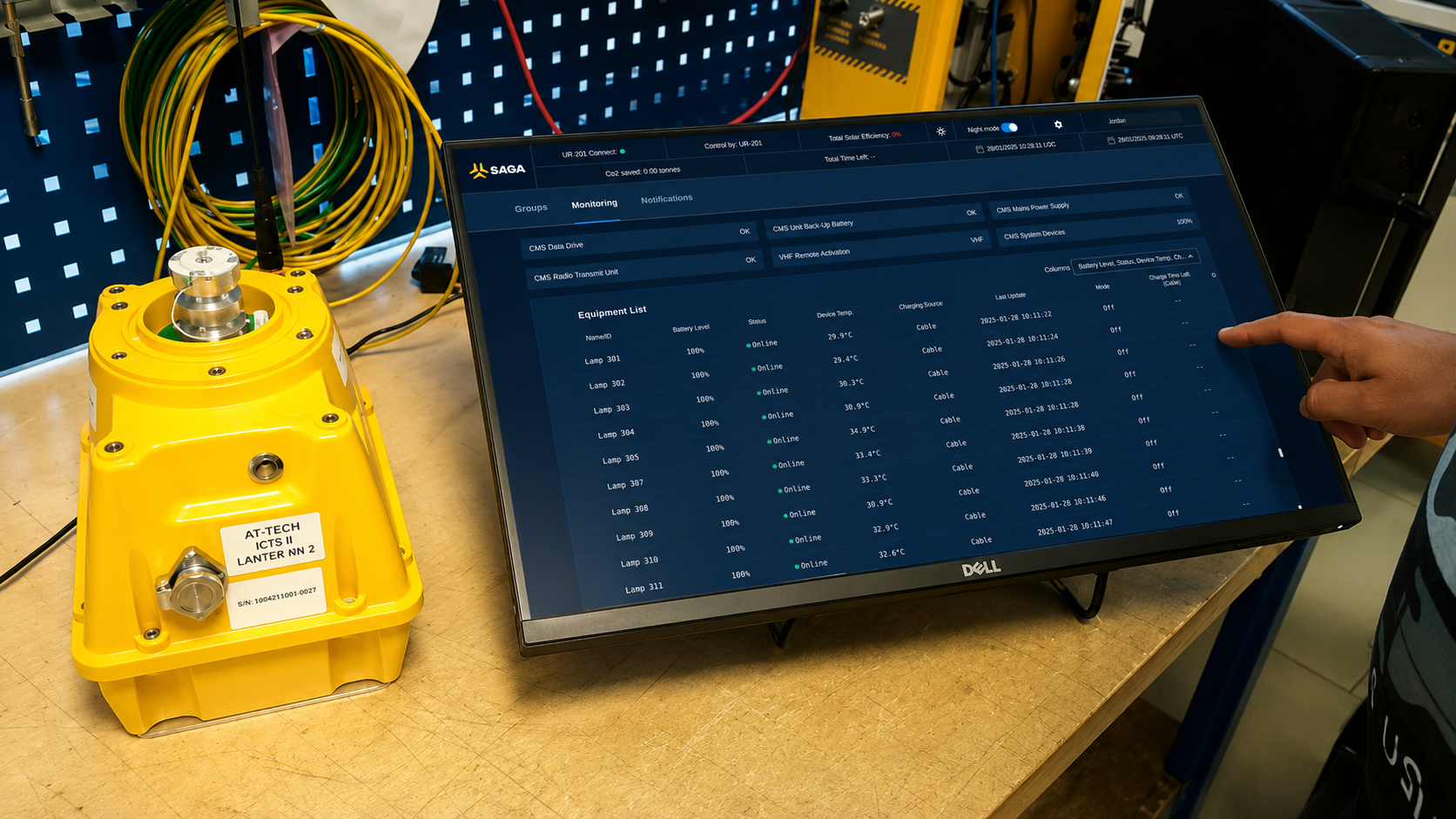 S4GA ALCMS interface displaying individual light status, including battery level and operating condition