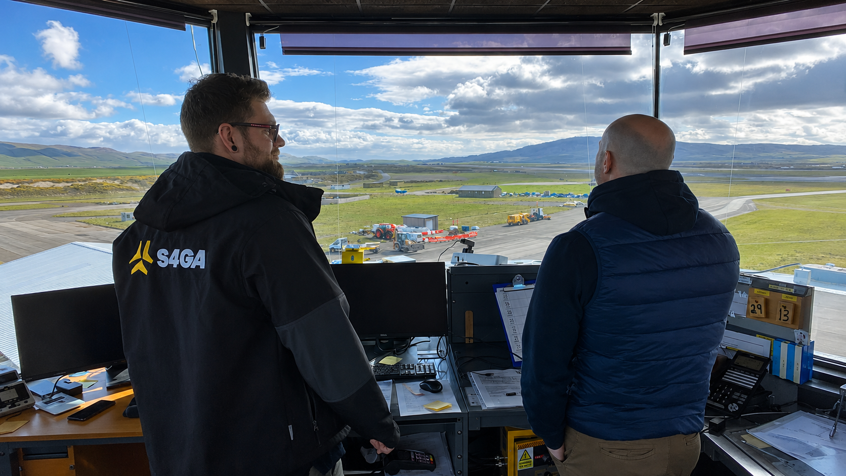 S4GA team reviewing airfield operations from the control tower
